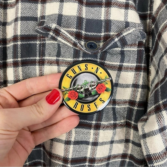 Guns N Roses Band Flannel Shirt Mens Large Unisex Plaid Button Down Shacket Grey - Picture 4 of 11